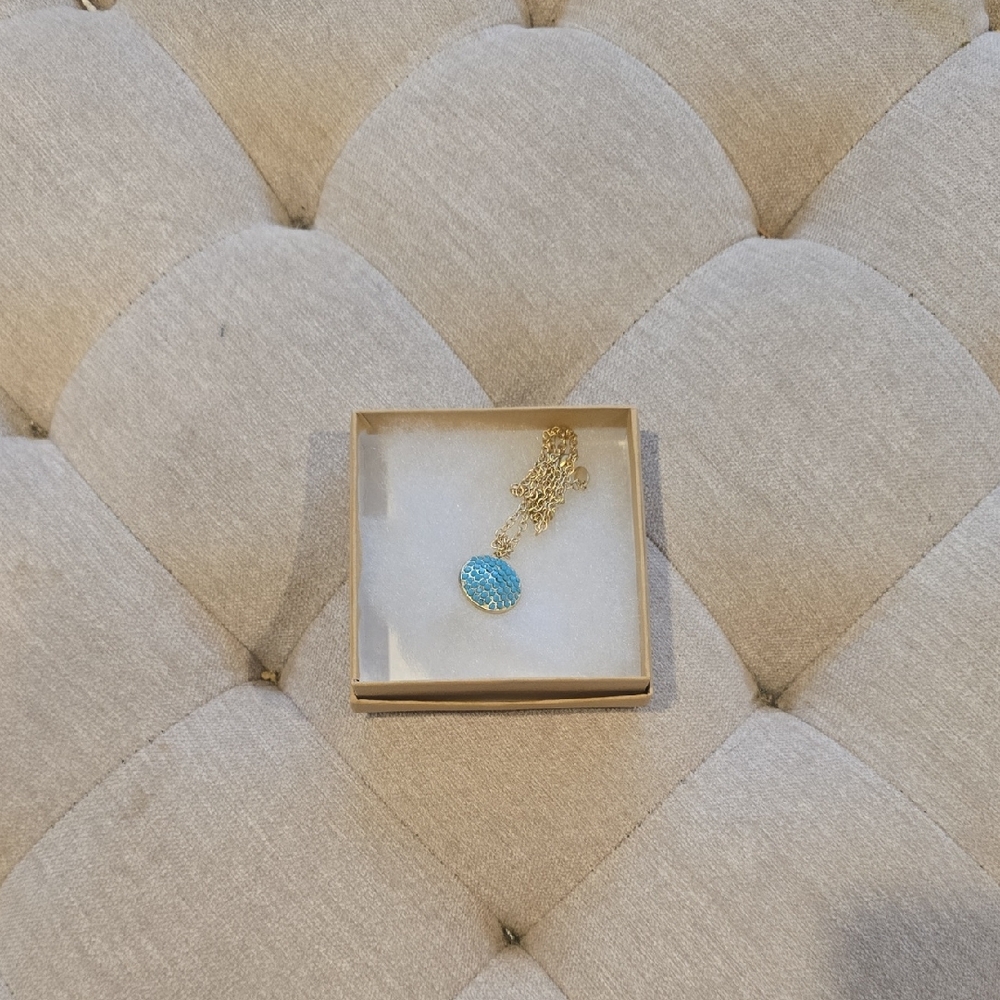 Gold Chain Necklace with Blue Pendant